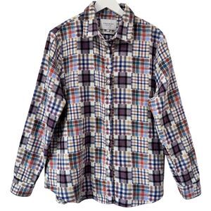 THE SHIRT Rochelle Behrens The Boyfriend Button Down Flannel Shirt Patchwork Lrg